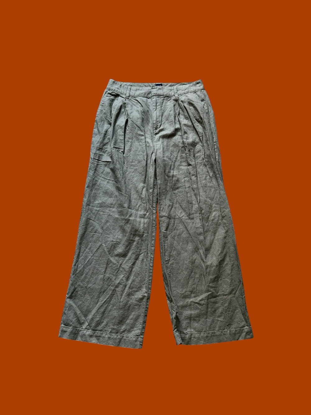 Gap Olive Green Linen Wide Leg High Rise Pleated Pants Size 12 Boho Preppy 90s